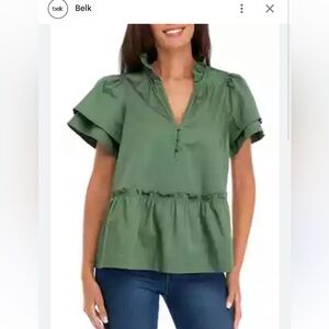 Crown Ivy Green Ruffle Top